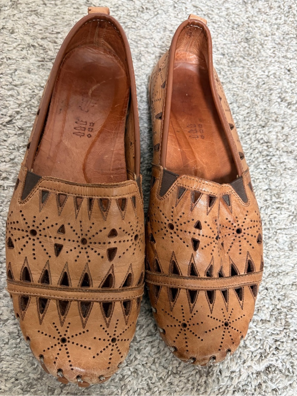 Spring Step Tan Perforated Leather Slip-Ons